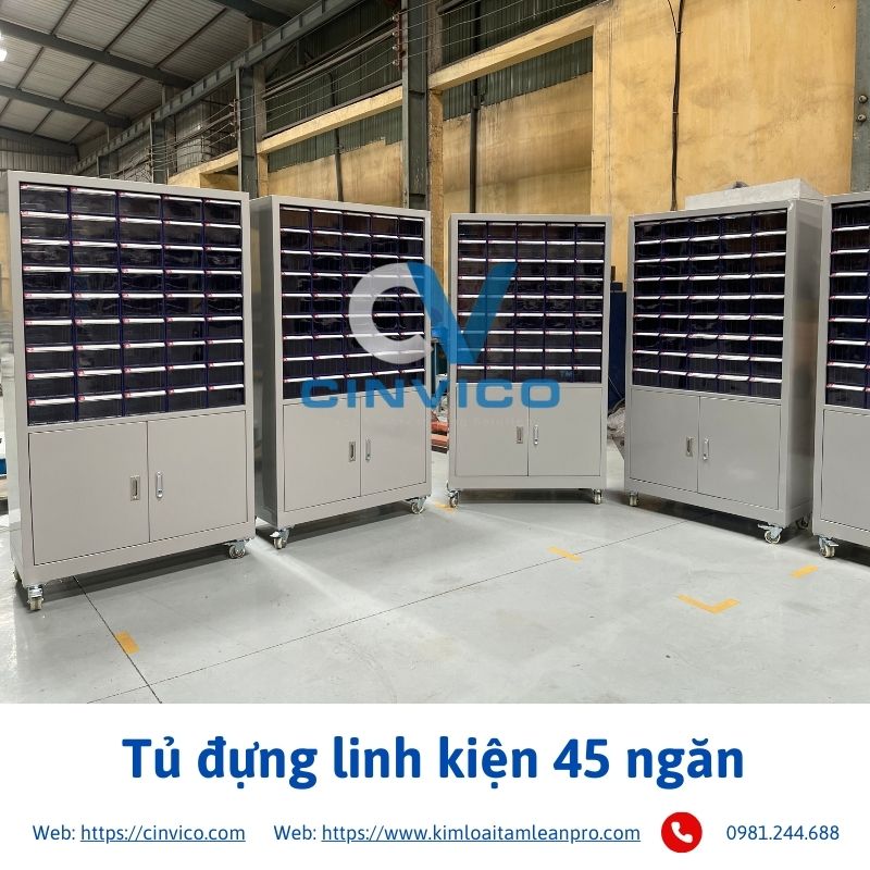 Hình ảnh thực tế sản phẩm tủ đựng linh kiện 45 ngăn tại Cinvico