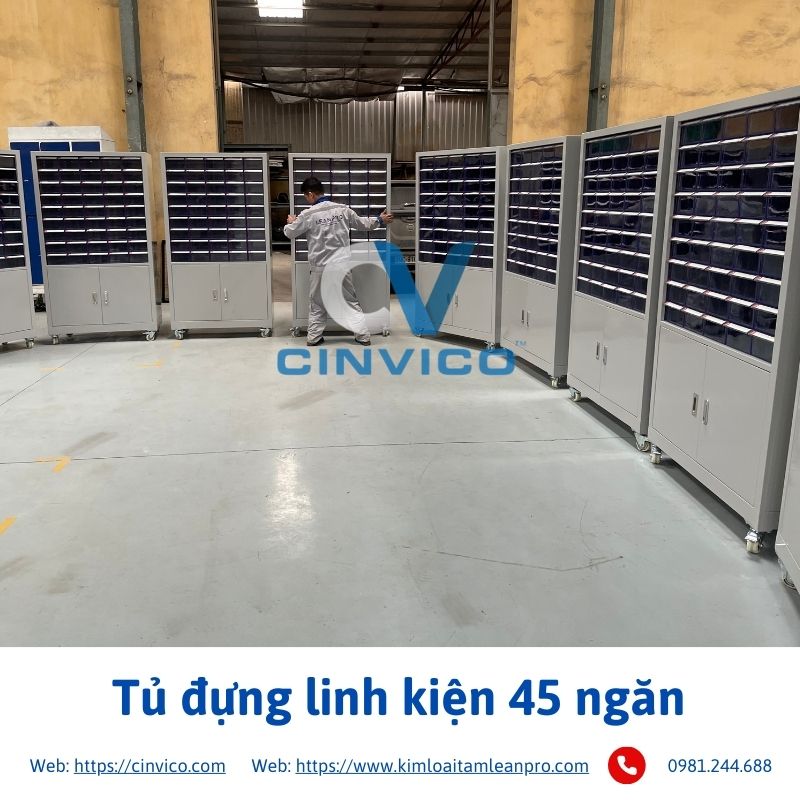 Hình ảnh thực tế sản phẩm tủ đựng linh kiện 45 ngăn tại Cinvico