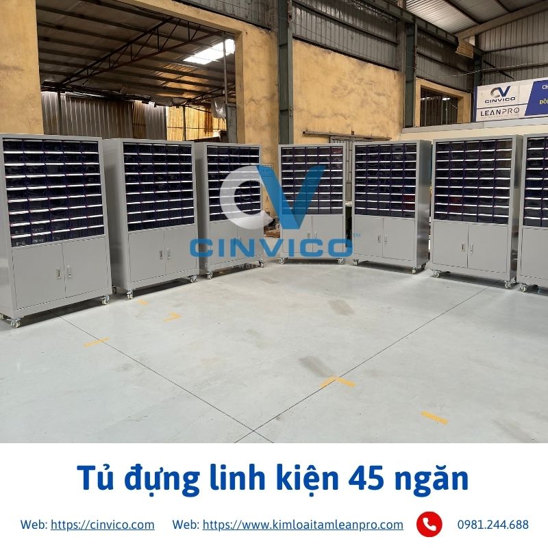 Hình ảnh thực tế sản phẩm tủ đựng linh kiện 45 ngăn tại Cinvico