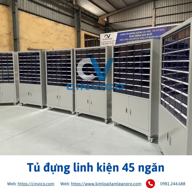 Hình ảnh thực tế sản phẩm tủ đựng linh kiện 45 ngăn tại Cinvico