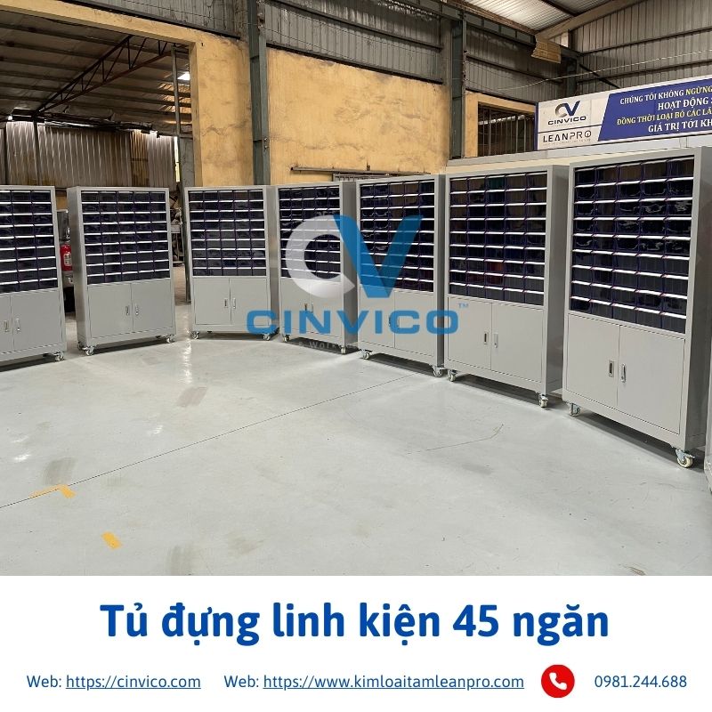 Hình ảnh thực tế sản phẩm tủ đựng linh kiện 45 ngăn tại Cinvico