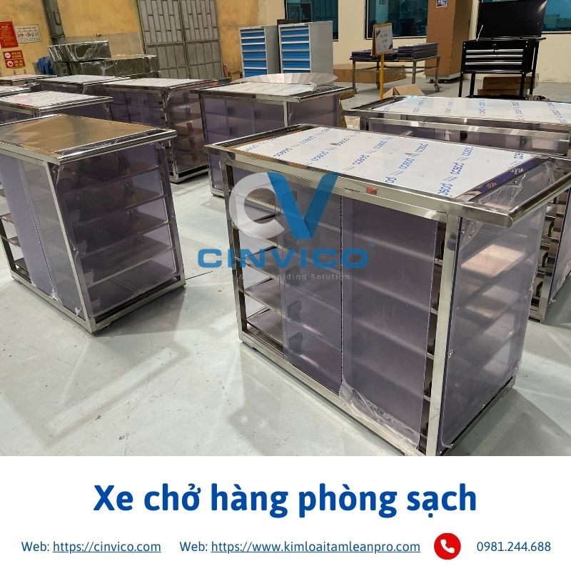 Hình ảnh thực tế sản phẩm xe chở hàng phòng sạch tại Cinvico