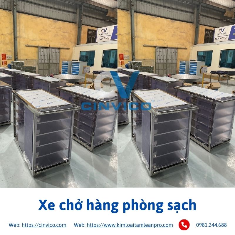 Hình ảnh thực tế sản phẩm xe chở hàng phòng sạch tại Cinvico