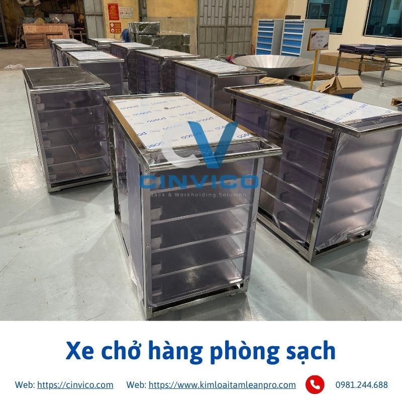 Hình ảnh thực tế sản phẩm xe chở hàng phòng sạch tại Cinvico