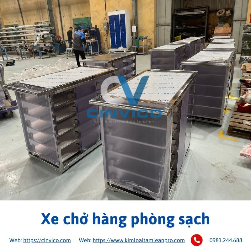 Hình ảnh thực tế sản phẩm xe chở hàng phòng sạch tại Cinvico