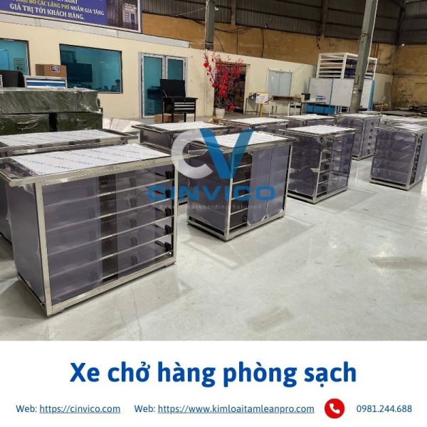 Hình ảnh thực tế sản phẩm xe chở hàng phòng sạch tại Cinvico