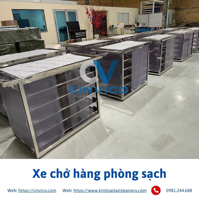 Hình ảnh thực tế sản phẩm xe chở hàng phòng sạch tại Cinvico