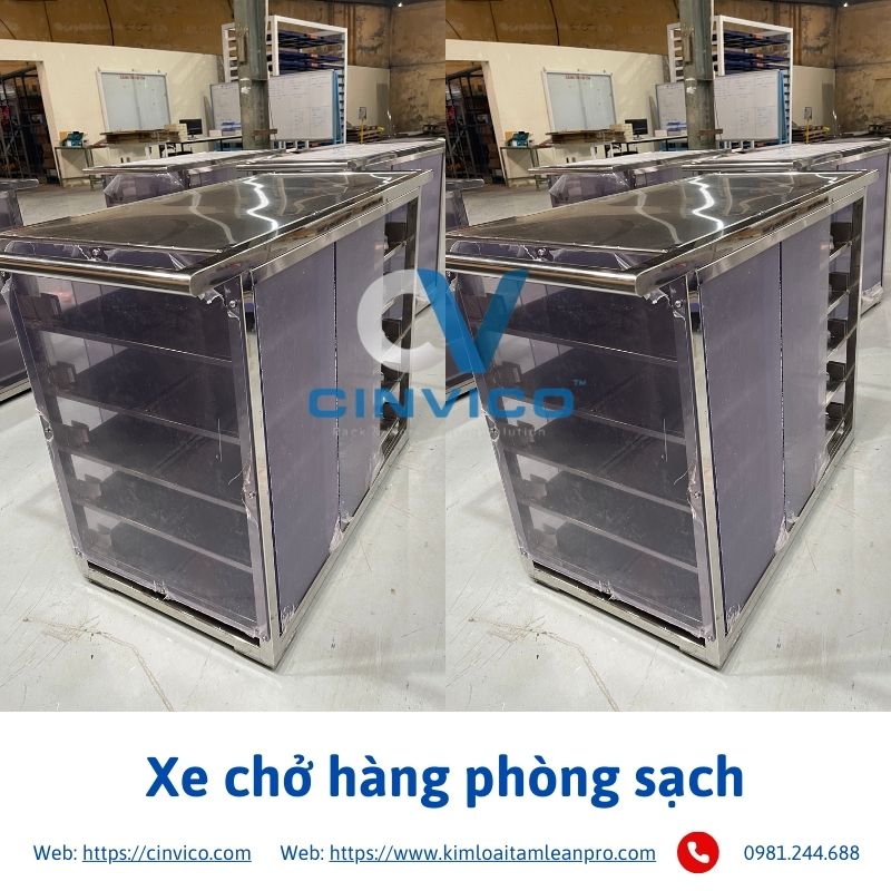 Hình ảnh thực tế sản phẩm xe chở hàng phòng sạch tại Cinvico