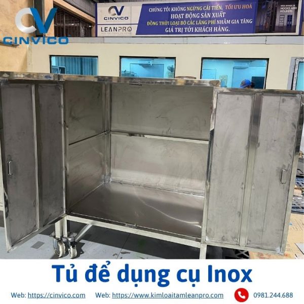 Tủ để dụng cụ Inox Cinvico góc nghiêng