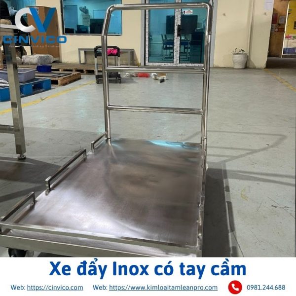 Xe đẩy Inox có tay cầm Cinvico góc thẳng