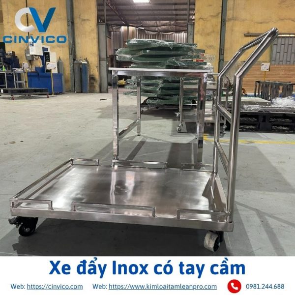 Xe đẩy Inox có tay cầm Cinvico góc nghiêng