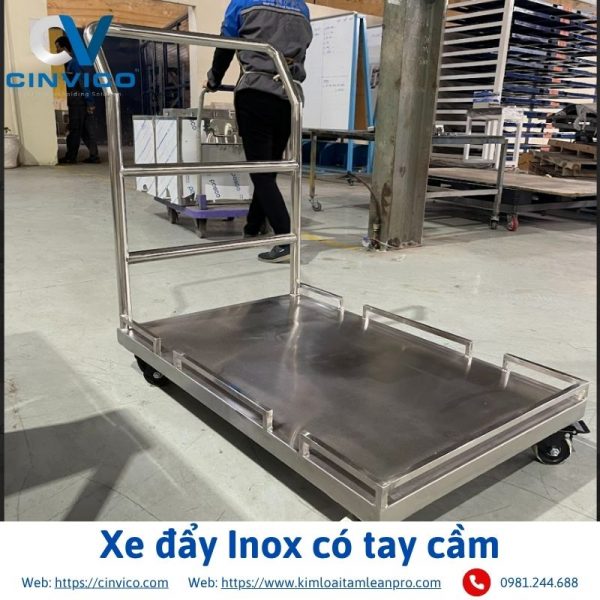 Xe đẩy Inox có tay cầm Cinvico góc chéo