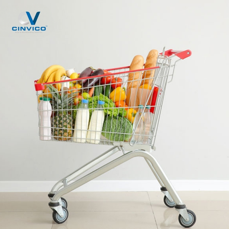 Xe đẩy hàng 4 bánh trong siêu thị