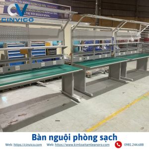 Bàn thao tác phòng sạch inox 304, nhôm định hình, chống tĩnh điện ESD đạt chuẩn ISO 14644 & GMP. Xem bảng giá, kích thước chuẩn và tư vấn chọn mua tại Cinvico. 