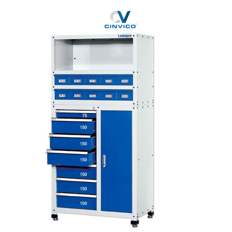 Tủ đựng dụng cụ cơ khí chuẩn công nghiệp cho xưởng sản xuất, gara ô tô. Xưởng Cinvico Hoài Đức sản xuất tủ đồ nghề 5–10 ngăn theo yêu cầu, bảo hành 24 tháng.