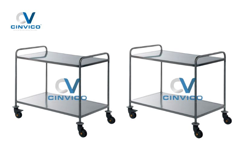 Xe đẩy hàng 4 bánh tải trọng 150-1000kg cho xưởng sản xuất, kho hàng, nhà máy. Cinvico hướng dẫn chọn loại phù hợp theo ngành, ngân sách & tiêu chuẩn 5S.